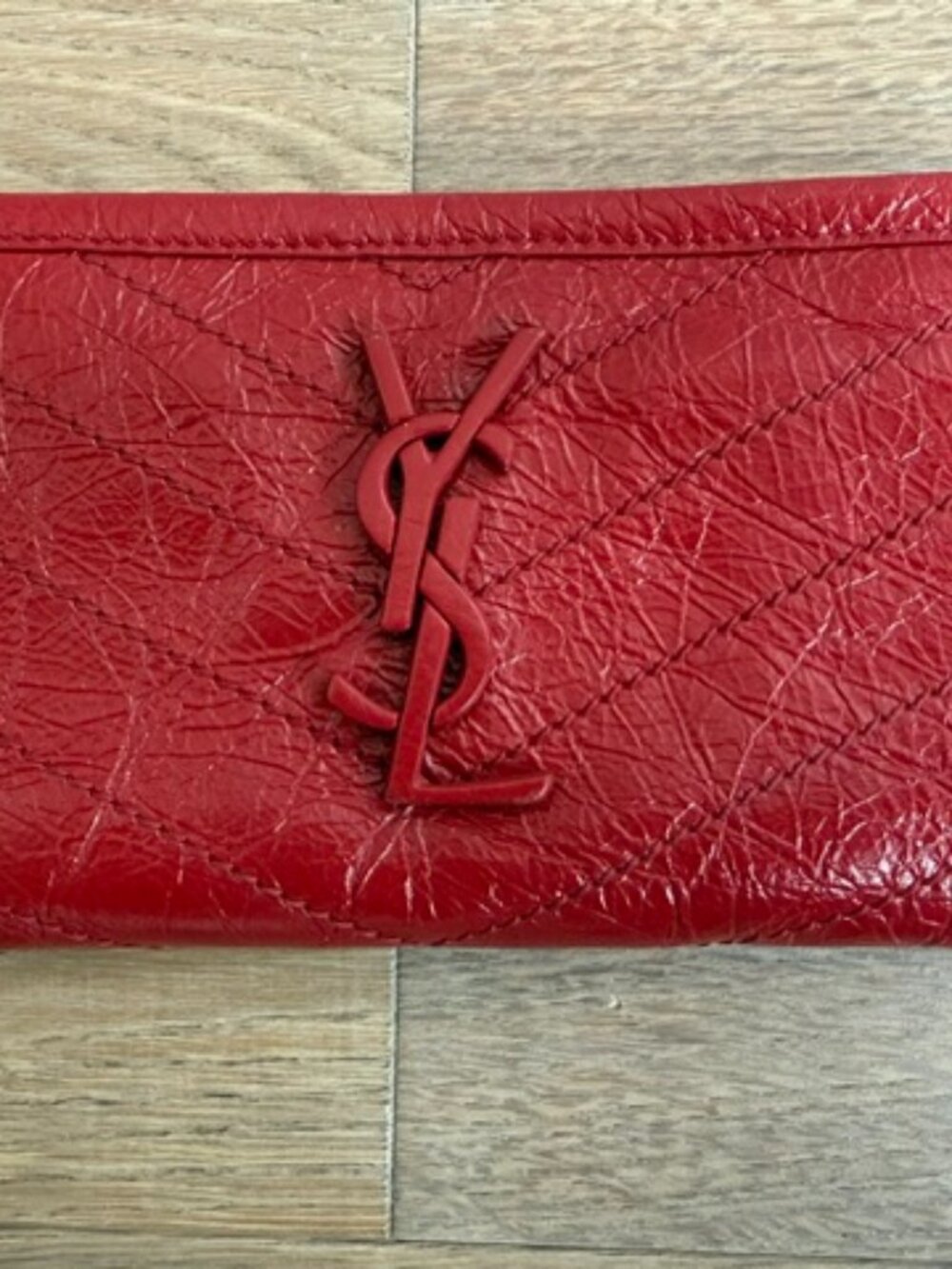 Authentic YSL Saint Laurent Red Leather Zip Around Wallet ($800 retail)